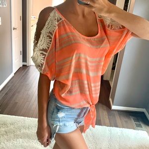 Daytrip Lace Trimmed Orange Top